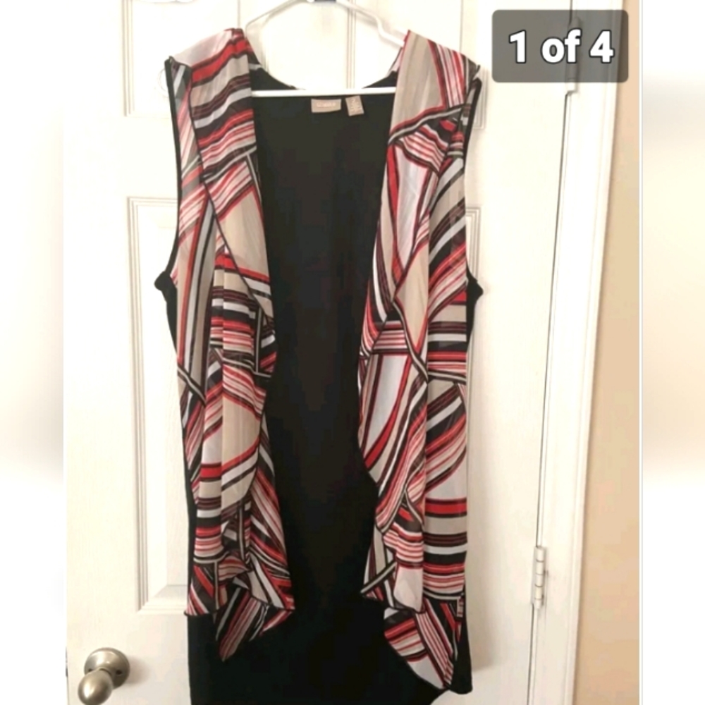 Chico's 2 Vest Duster Tunic 12 Sleeveless Stripes Burnt Orange Blk. White